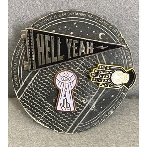Hell Yeah Pennant Keyhole and Skull Hand Enamel Pin Set Mystical Gothic 3‎ Piece